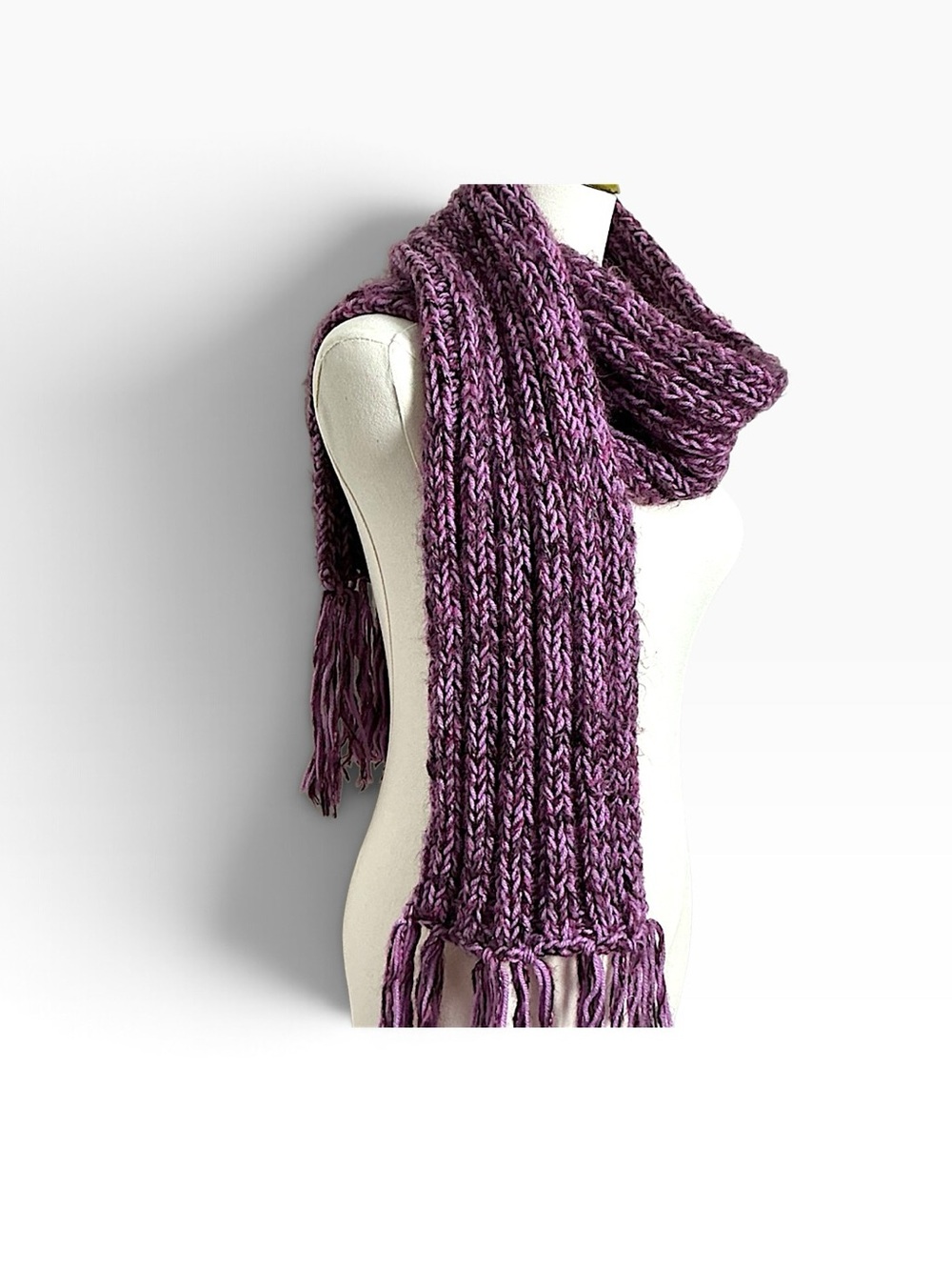 Handmade Chunky Knit Scarf Purple Fringe Boho Y2K 90s Fairy Grunge Artsy